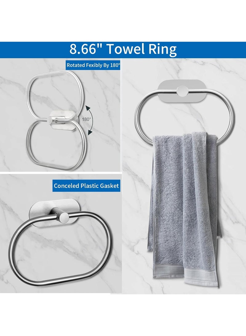 4 Pcs Matte Black Bathroom Hardware Set,Wall Mounted Stainless Steel Towel Bar Set Including 16in Towel Bar, Adhesive Toilet Paper Holder, Towel Ring, Hooks, No Drill  - Image 3
