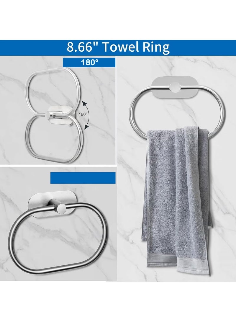 4 Pcs Sliver Bathroom Hardware Set,Wall Mounted Stainless Steel Towel Bar Set Including 16in Towel Bar, Adhesive Toilet Paper Holder, Towel Ring, Hooks, No Drill - Image 3