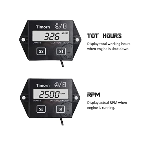 Timorn Small Engine Tachometer Hour Meter: Timorn Digital Inductive RPM Gauge Tiny Tach HR Meter for Dirt Bike | Chainsaw | Lawn Mower | Generator Motorcycle Boat Marine Outboard (2 Pack) - Image 3