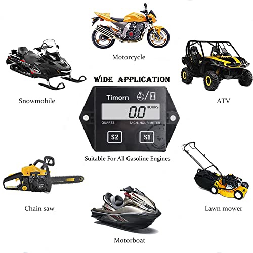 Timorn Small Engine Tachometer Hour Meter: Timorn Digital Inductive RPM Gauge Tiny Tach HR Meter for Dirt Bike | Chainsaw | Lawn Mower | Generator Motorcycle Boat Marine Outboard (2 Pack) - Image 2