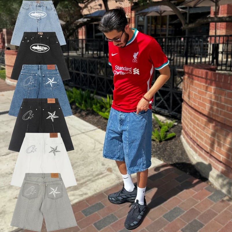 Embroidered Five-Pointed Star West Coast Denim Mid-Length Pants American Street Style Versatile Casual Shorts - Image 2