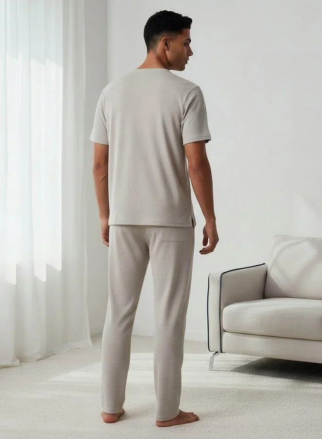 Splash FAV  Men Cotton Waffle Textured Henley Neck Nightwear Set for Men | Best Price UAE