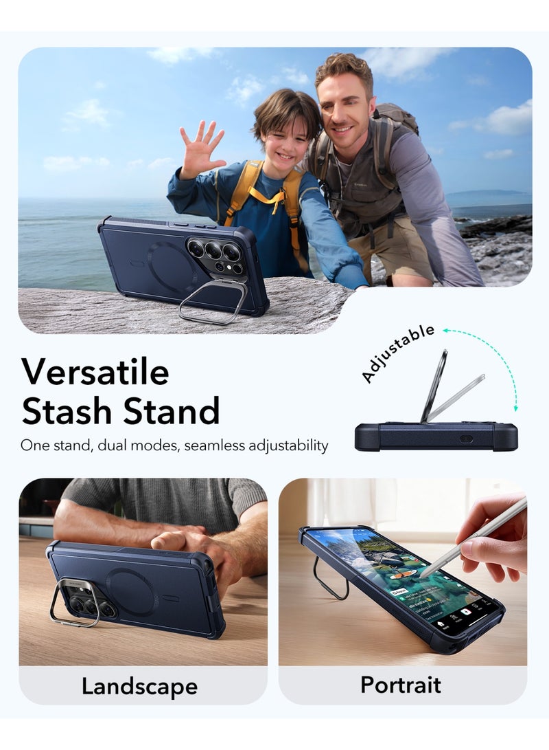 ESR S26 Ultra - HaloLock  Cyber Tough Stash Stand Case – MagSafe Compatible, Mil-Grade Shockproof Drop Protection Cover - Navy Blue - Image 5