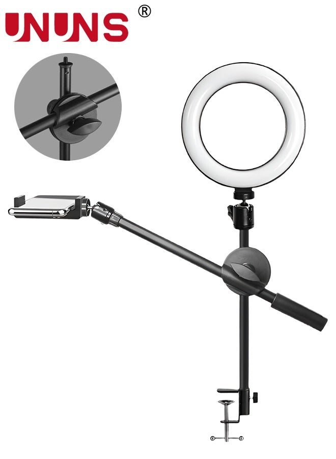 UNUNS Selfie Ring Light With Stand And Phone Holder,Overhead Camera Mount With 16cm Ring Lights For Phone,Circle Light With Desk Tripod Adjustable Shooting Arm For Video Recording,Live Streaming,Laptop - Image 1