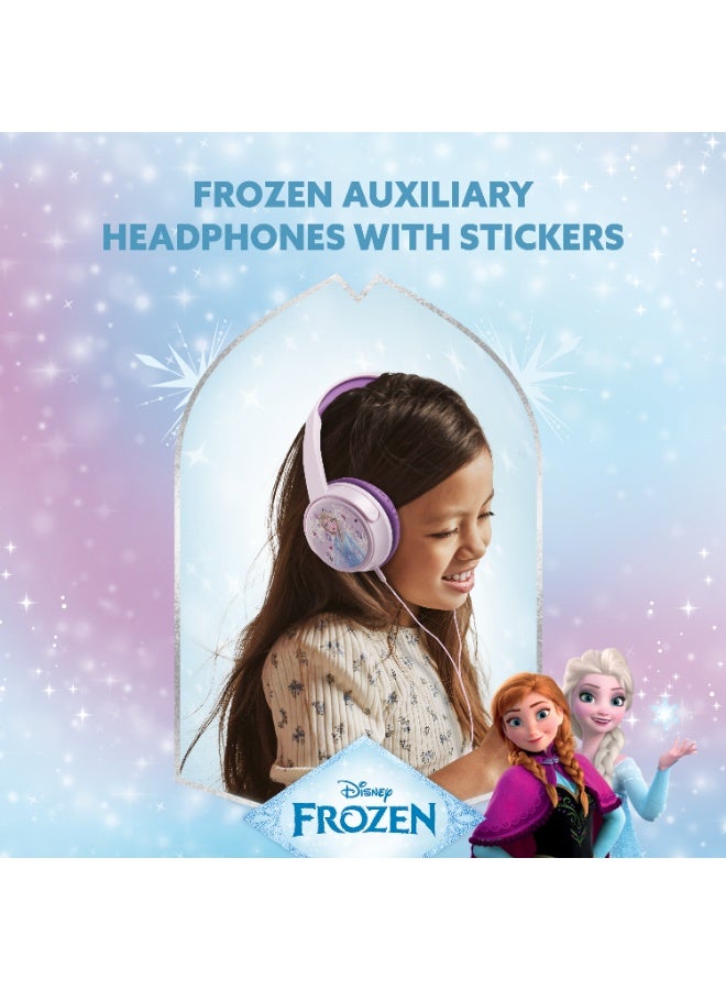 Volkano Frozen Anna & Elsa Wired Over-Ear Headphones with Removable Microphone and 5 Stickers – Comfortable Adjustable Headband with Padded Earcups, Safe Listening at 85dB, 3.5 mm AUX Audio Jack. - Image 2