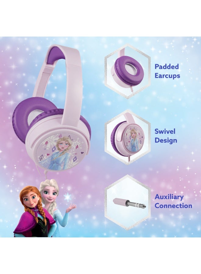 Volkano Frozen Anna & Elsa Wired Over-Ear Headphones with Removable Microphone and 5 Stickers – Comfortable Adjustable Headband with Padded Earcups, Safe Listening at 85dB, 3.5 mm AUX Audio Jack. - Image 3