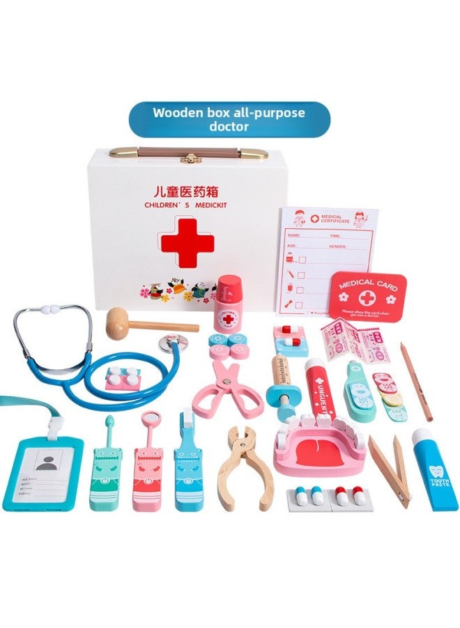 Children's Doctor Toy Set Small Nurse Injection Tool Wooden Simulation Medicine Box Boys And Girls Baby Play House-Color:Pink Nurse Suit + All-round Doctor - Image 4