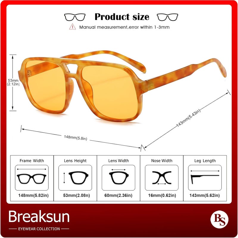 Breaksun Square Aviator Sunglasses for Men Women Fashion Vintage Diamond Cutting Lens Classic Military Pilot Gradient Shades - Image 4