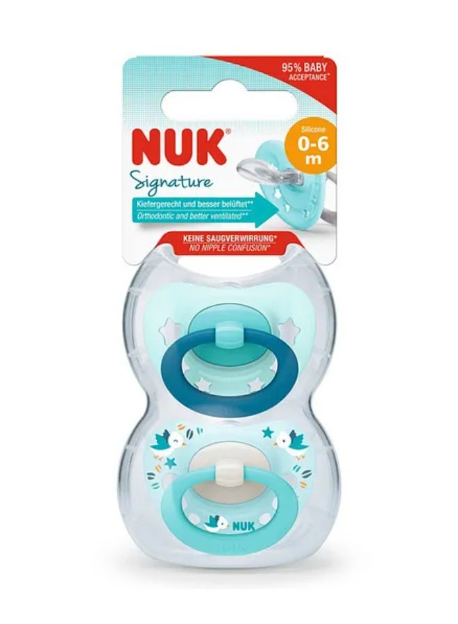 NUK Signature Silicone Soother For 0-6 Months Baby, Assorted Pack of 2's