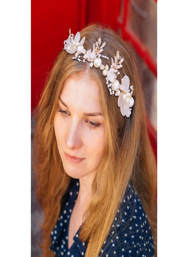 AOPRIE Pearl Flower Headband for Women Girls Wedding Wreath Floral Garland Halloween Party Event Supllies Favors Gold White, 1 Pack - Image 5