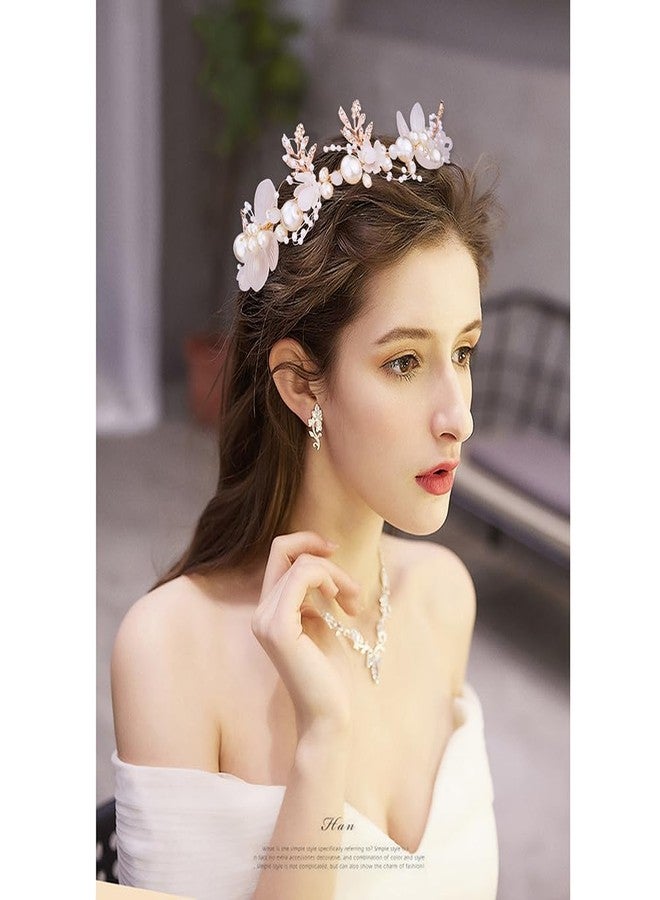 AOPRIE Pearl Flower Headband for Women Girls Wedding Wreath Floral Garland Halloween Party Event Supllies Favors Gold White, 1 Pack - Image 2