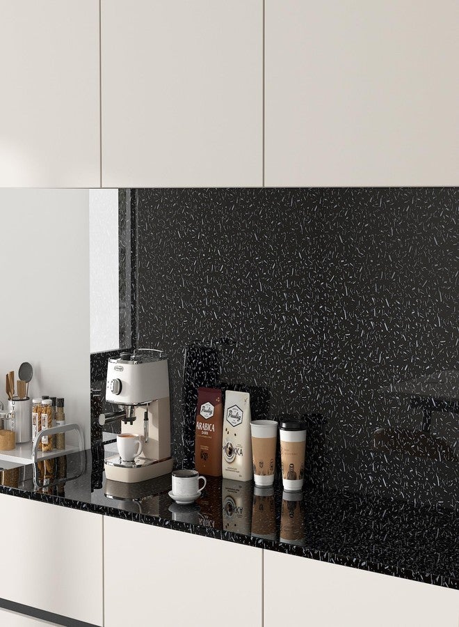 Decotalk Granite Contact Paper for Countertops Black Granite Contact Paper Glossy Countertop Cover Papers Granites 17.7x120 Inch Countertop Vinyl Wrap Black Granites Wallpaper Dark Marble Vinyl Cover - Image 4
