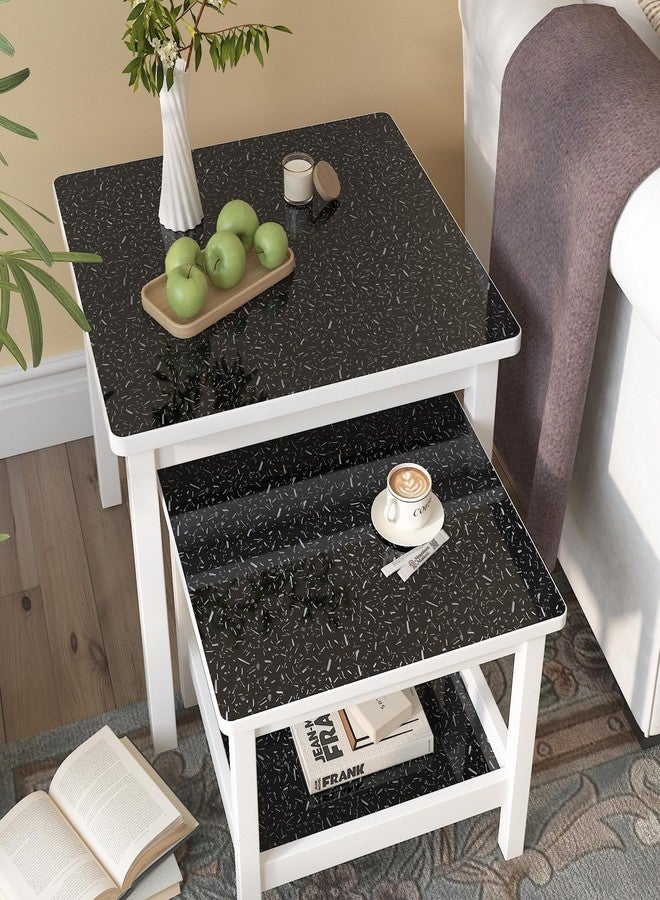 Decotalk Granite Contact Paper for Countertops Black Granite Contact Paper Glossy Countertop Cover Papers Granites 17.7x120 Inch Countertop Vinyl Wrap Black Granites Wallpaper Dark Marble Vinyl Cover - Image 2