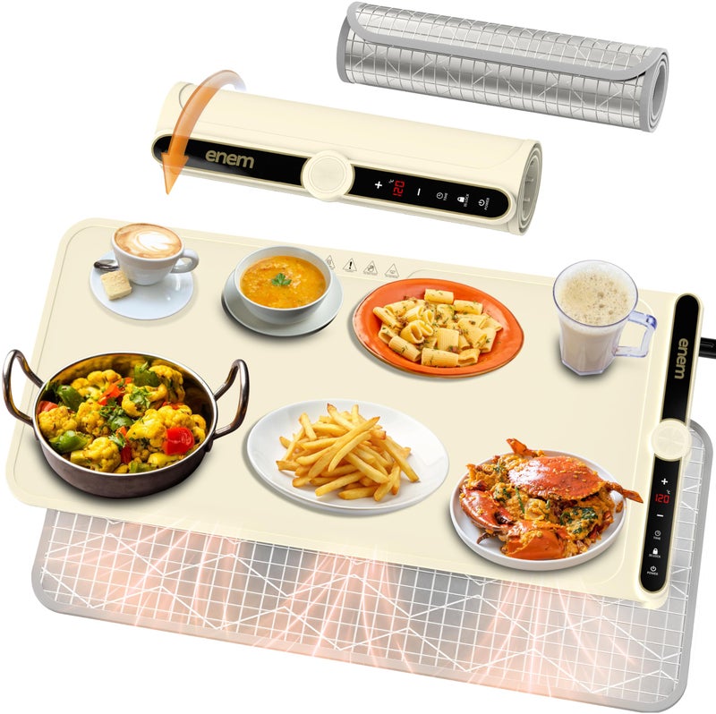 Enem Food Warmer Electric, with Extra Head Pad, Food Warming mat, Food Warmer Electric, 1 Year Warranty & Full Customer Support from Enem, Heat Pad with Adjustable Temperature Levels, 81 * 38 cm - Image 1