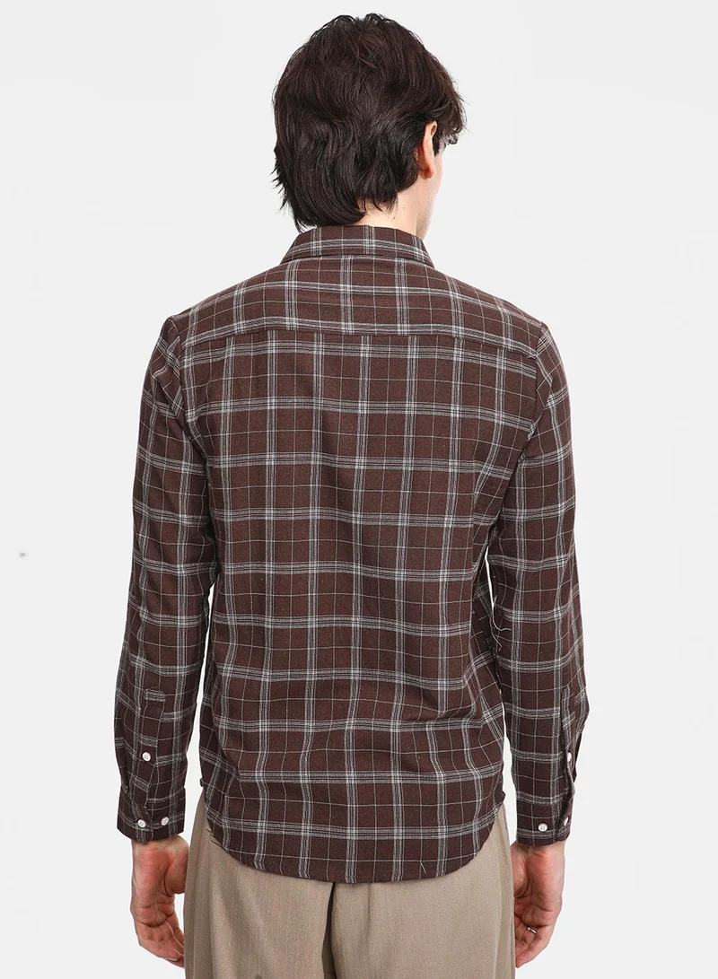 كامبوس سوترا Men's Chocolate Brown Tartan Plaid Shirt