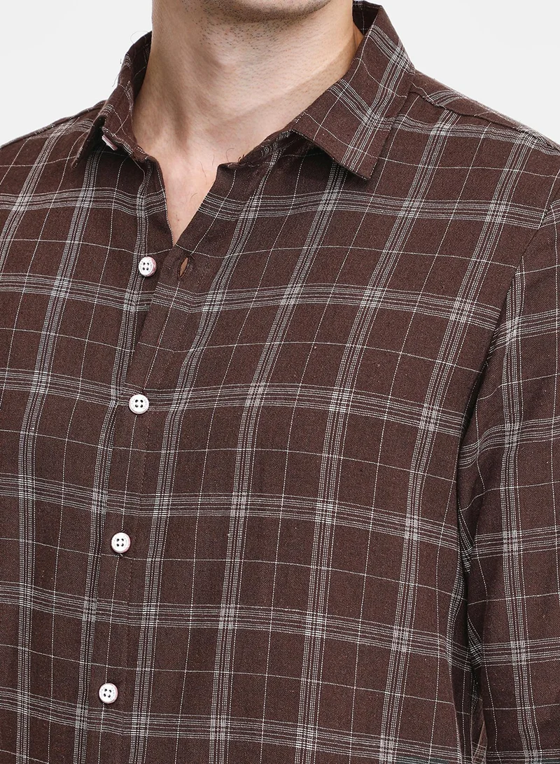 كامبوس سوترا Men's Chocolate Brown Tartan Plaid Shirt