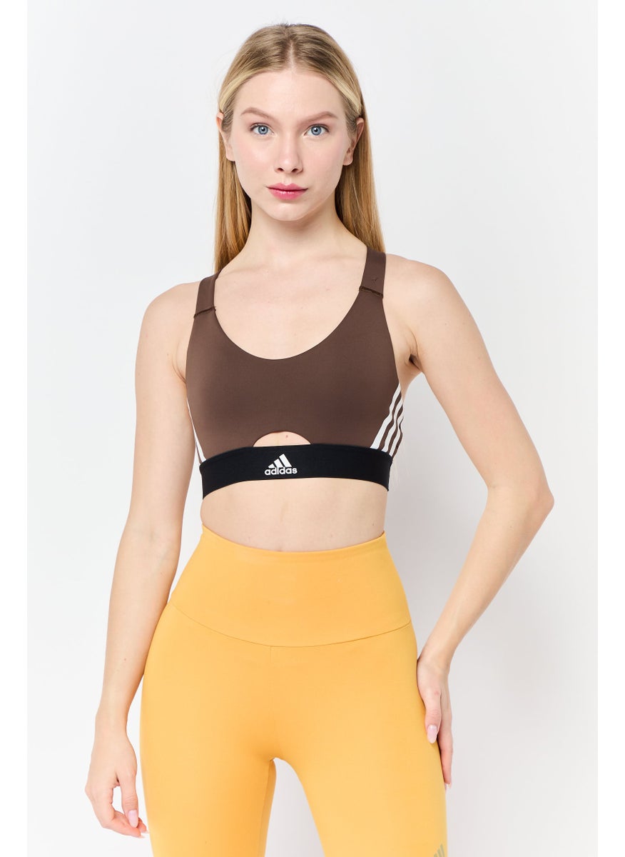 Adidas Women Lightly Padded Brand Logo Training Sport Bra, Brown  - Image 1