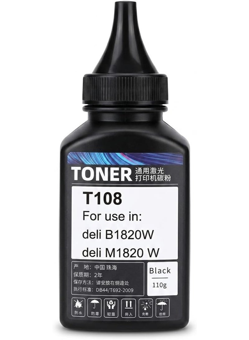 Deli T108 Black Toner Powder Refill for Deli B1820W, M1820W, 110g - Image 1