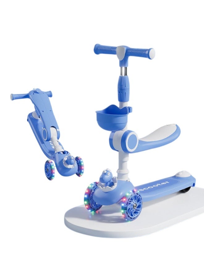 3 Wheel Scooter, With Seat Adjustable Height Kids Scooter, Lean to Steer with Extra-Wide PU LED Light Up With Music Wheels, for Boys & Girls - Image 2