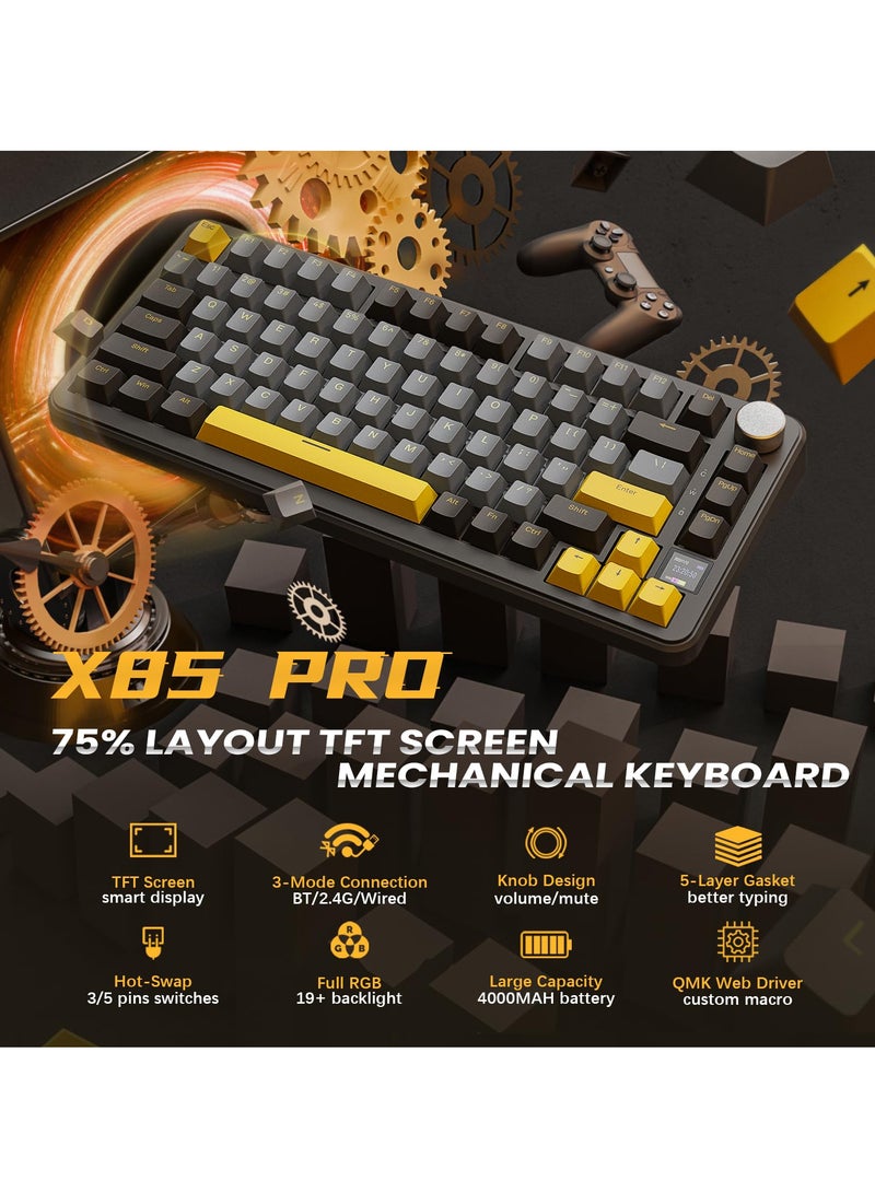 Attack Shark X85PRO Wireless Mechanical Keyboard with TFT Screen and Grip, 3 Mode Keyboard, 2.4GHz/Bluetooth/USB-C Wired, 75% QMK Gaming Keyboard with Gasket, Hot Swappable, 4000mAh Battery - Image 2