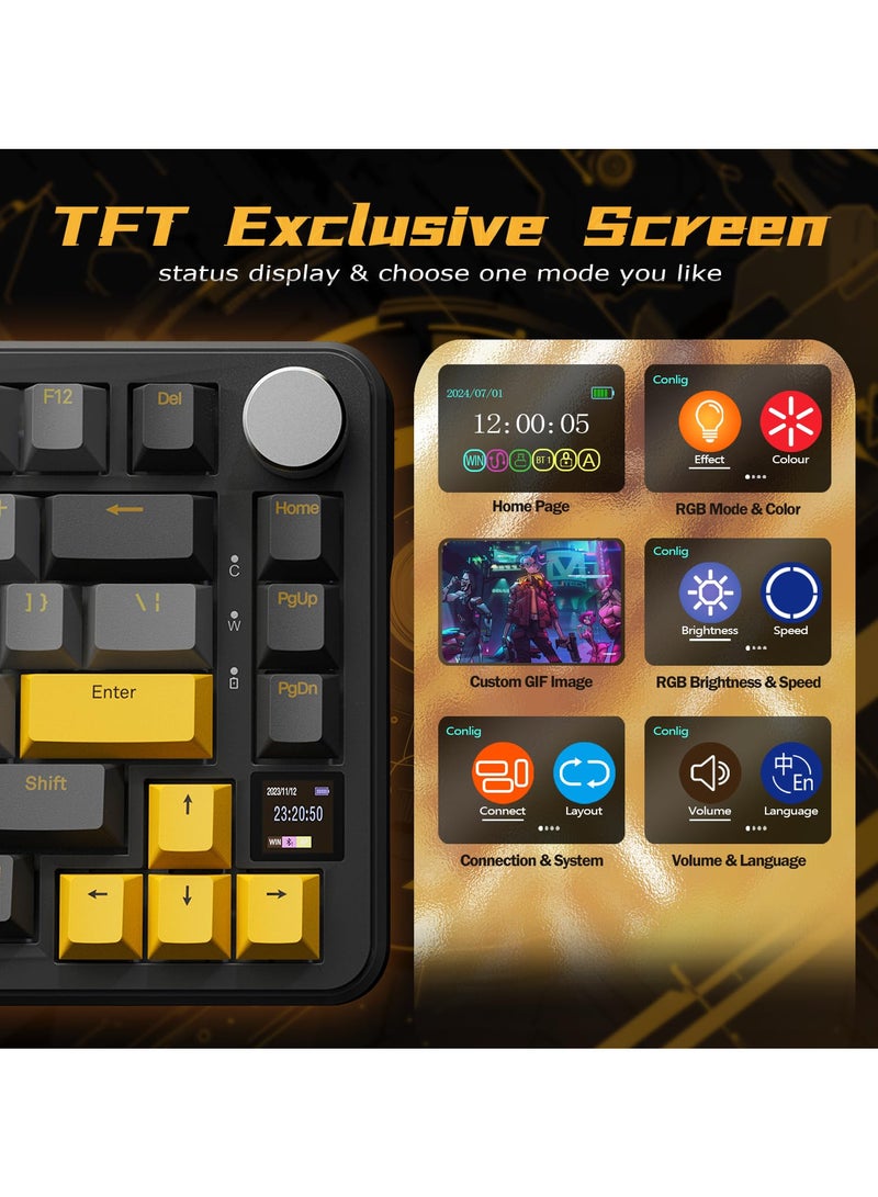 Attack Shark X85PRO Wireless Mechanical Keyboard with TFT Screen and Grip, 3 Mode Keyboard, 2.4GHz/Bluetooth/USB-C Wired, 75% QMK Gaming Keyboard with Gasket, Hot Swappable, 4000mAh Battery - Image 3