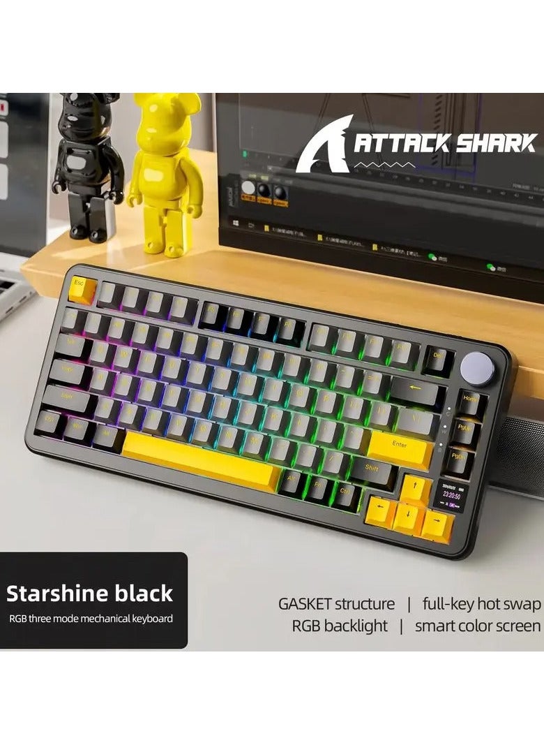 Attack Shark X85PRO Wireless Mechanical Keyboard with TFT Screen and Grip, 3 Mode Keyboard, 2.4GHz/Bluetooth/USB-C Wired, 75% QMK Gaming Keyboard with Gasket, Hot Swappable, 4000mAh Battery - Image 1