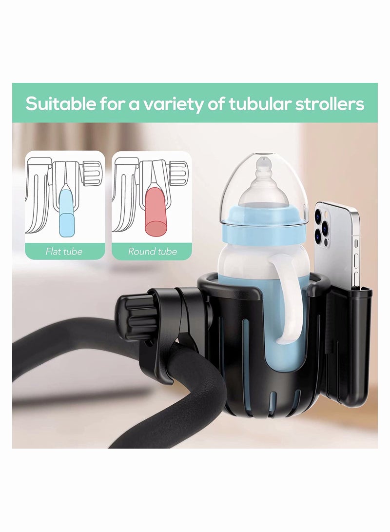 Upgraded 2-in-1 Cup Holder with Phone Holder, Universal Design for Strollers, Bikes, Wheelchairs, and Scooters, 360-Degree Rotation, Large Capacity Drink Holder - Image 2