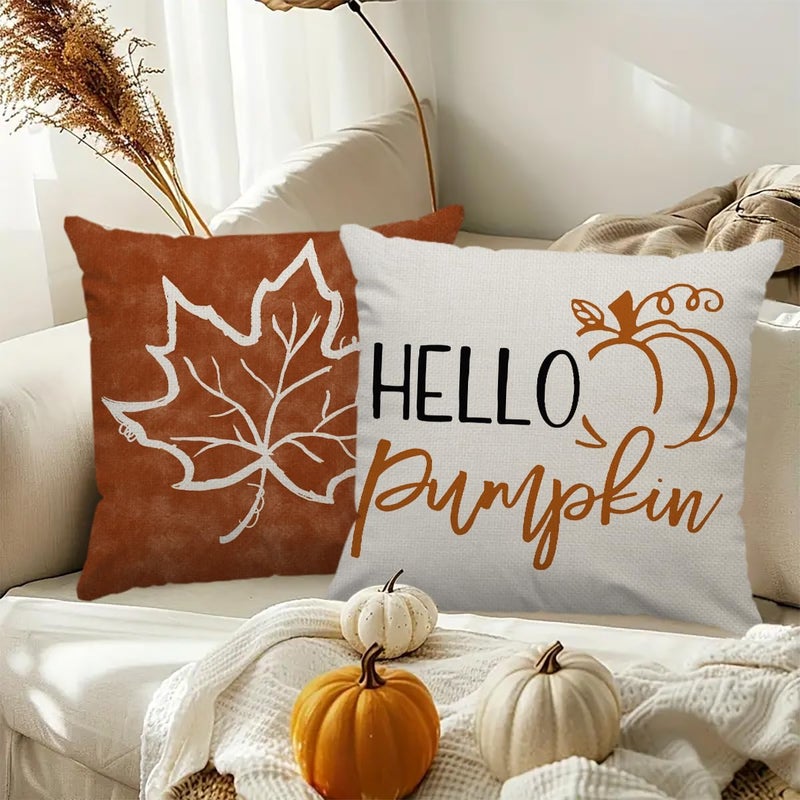 F Finerease Farmhouse Fall Throw Pillow Cover - 18 x 18 Pumpkin Maple Leaf Pillow Cushion Case - 4 Pack Autumn Harvest Linen Pillow Cushion Cover, Great for Couch Chair Yard Living Room Home Decor - Image 4