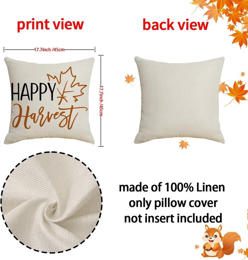 F Finerease Farmhouse Fall Throw Pillow Cover - 18 x 18 Pumpkin Maple Leaf Pillow Cushion Case - 4 Pack Autumn Harvest Linen Pillow Cushion Cover, Great for Couch Chair Yard Living Room Home Decor - Image 2