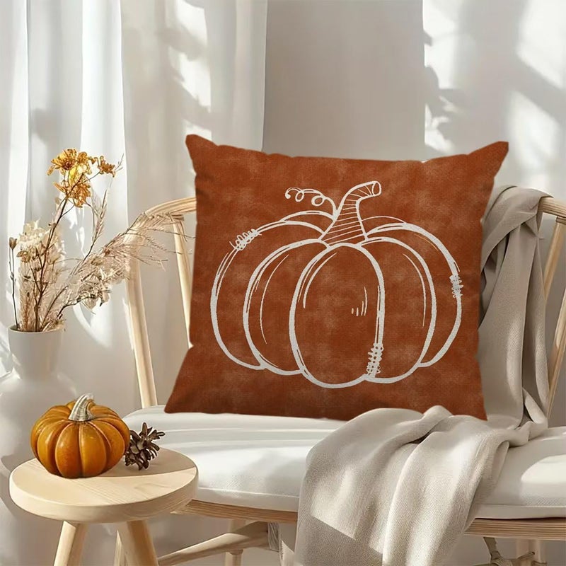 F Finerease Farmhouse Fall Throw Pillow Cover - 18 x 18 Pumpkin Maple Leaf Pillow Cushion Case - 4 Pack Autumn Harvest Linen Pillow Cushion Cover, Great for Couch Chair Yard Living Room Home Decor - Image 3