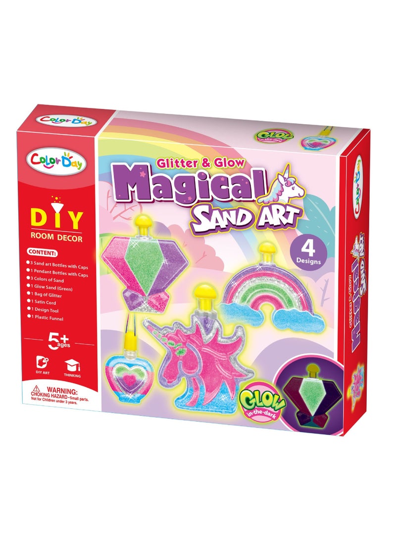 Capstro Glitter & Glow Magical Sand Art Kit for Kids – Rainbow Diamond DIY Sand Bottle Craft Set with 4 Bottles, Glow Sand, Glitter & Tools | Creative Arts & Crafts Activity Toy for Girls & Boys Ages 5+ - Image 1