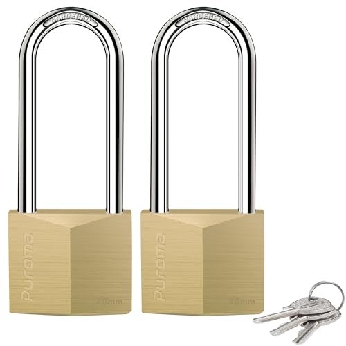 Puroma 2 Pack Keyed Padlock Waterproof Solid Brass Lock, 2.6 Inch Padlock with 3 Keys Alike for Sheds, Storage Unit School Gym Locker, Fence, Toolbox, Hasp Storage - Image 1