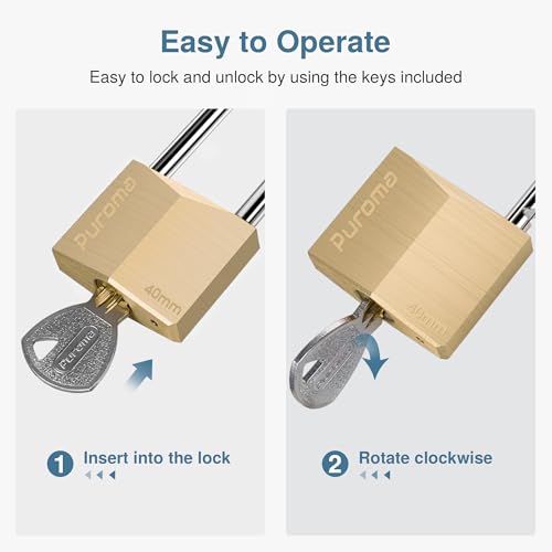 Puroma 2 Pack Keyed Padlock Waterproof Solid Brass Lock, 2.6 Inch Padlock with 3 Keys Alike for Sheds, Storage Unit School Gym Locker, Fence, Toolbox, Hasp Storage - Image 4