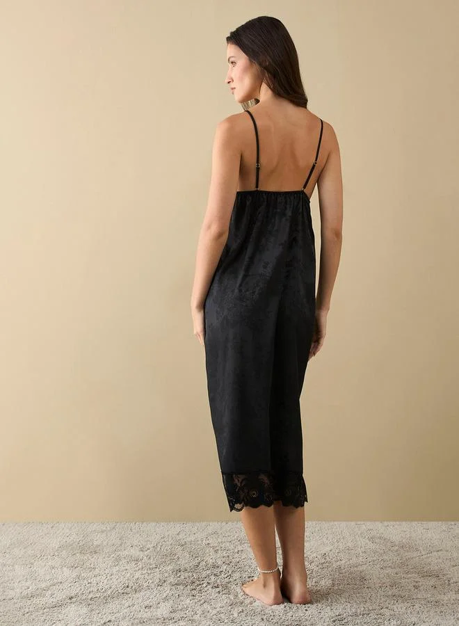 Splash FAV Floral Textured Lace Detail Slip Dress with Adjustable Straps