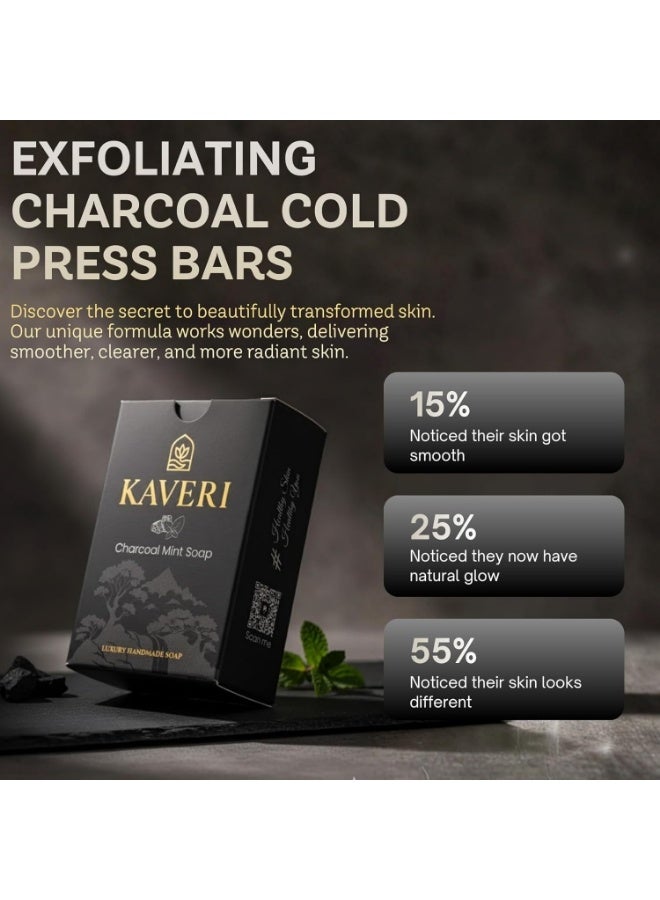 KAVERI Activated Charcoal Mint Soap Bar for Oily Skin Deep Pore Cleansing | Natural Detox Bathing Soap for Acne Oil Control | Draws out dirt, oil, and impurities | 110g ( Pack Of 3) - Image 2