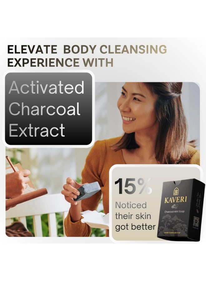 KAVERI Activated Charcoal Mint Soap Bar for Oily Skin Deep Pore Cleansing | Natural Detox Bathing Soap for Acne Oil Control | Draws out dirt, oil, and impurities | 110g ( Pack Of 3) - Image 3