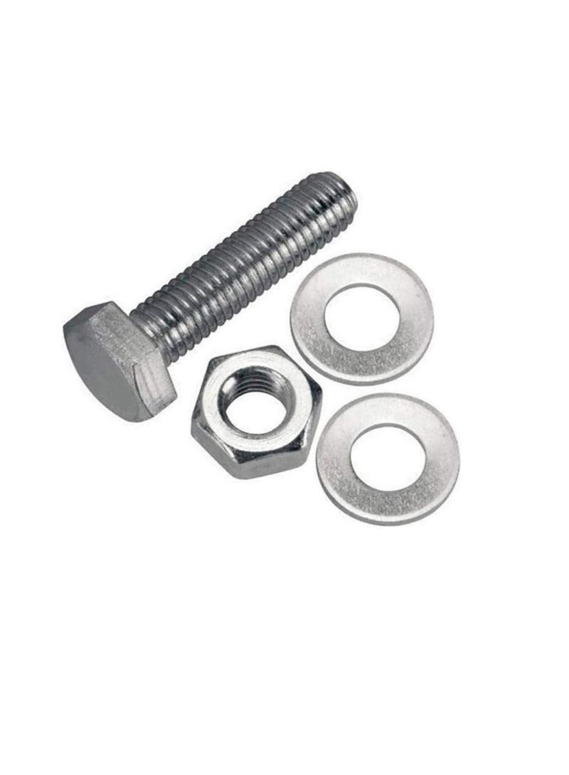 12 pcs Hex Head Screw Bolts Nuts & Washers Fully Thread GI Plain Finish Bolt Set. (10, 100M) - Image 2