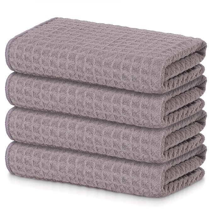 PREMIUM MICROFIBER WAFFLE WEAVE KITCHEN TOWELS 16 X 28 INCH ULTRA ABSORBENT AND SOLID COLOR DISH TOWELS 4 PACK COFFCE