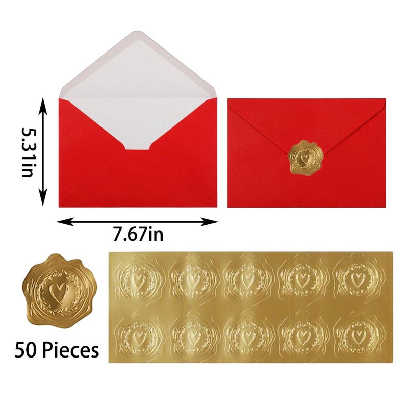 Uoering A7 Self-Sealing Red Sprinkle Gold Envelopes 50 Pcs - 5X7 Inches (5.31?7.67In) Premium 120G Pearl Glitter Paper - Printable & Writable For Wedding  Greeting Card Party Invitations Baby Shower - Image 2
