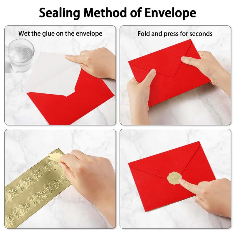Uoering A7 Self-Sealing Red Sprinkle Gold Envelopes 50 Pcs - 5X7 Inches (5.31?7.67In) Premium 120G Pearl Glitter Paper - Printable & Writable For Wedding  Greeting Card Party Invitations Baby Shower - Image 3