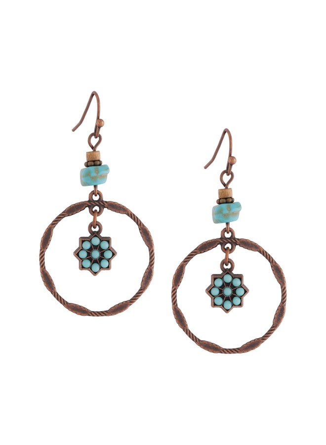MINACHI Vintage Copper Tone Boho Drop Earrings with Turquoise-Toned Chips and Starburst Charm, Hippie Style Danglers For Women - Image 1