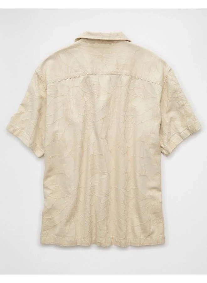 American Eagle AE Floral Linen-Blend Button-Up Poolside Shirt