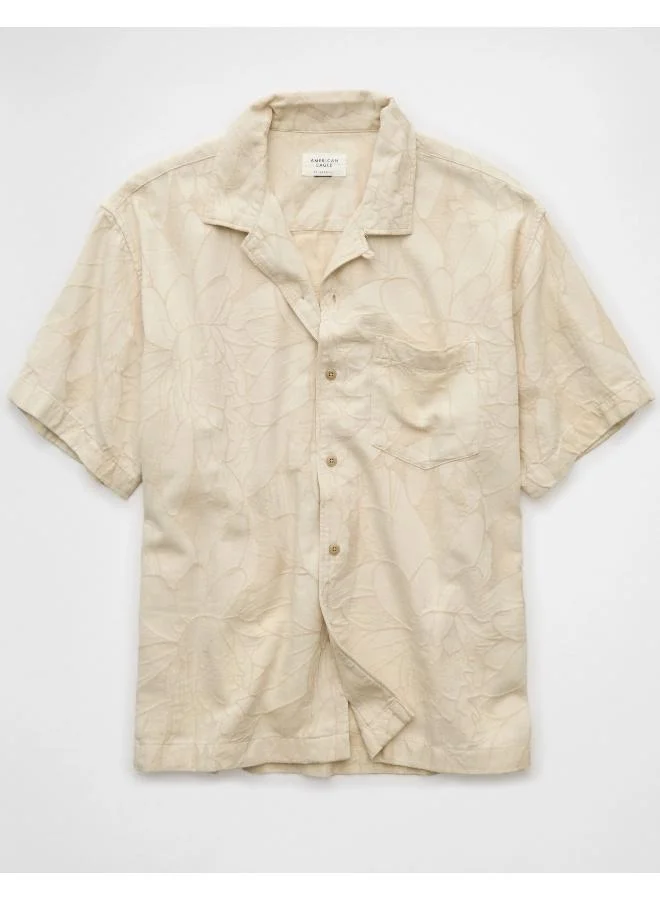 American Eagle AE Floral Linen-Blend Button-Up Poolside Shirt