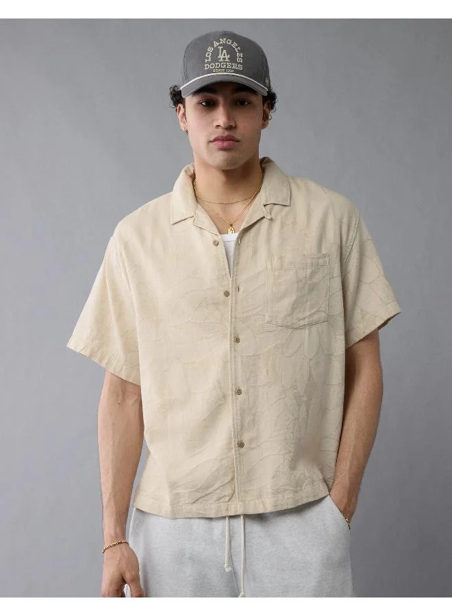 American Eagle AE Floral Linen-Blend Button-Up Poolside Shirt