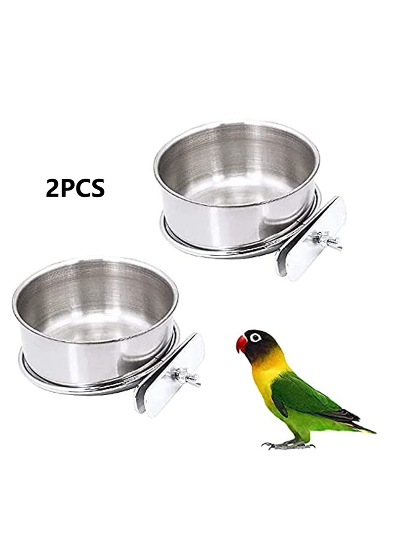 2 Pack Bird Cage Food Water Dispenser Parrot Food Dish Bird Feeder Cup for Cage, Stainless Steel Bird Food Holder Container for Parrot Macaws Ferret Parakeet Cockatiel Budgerigar - Image 1