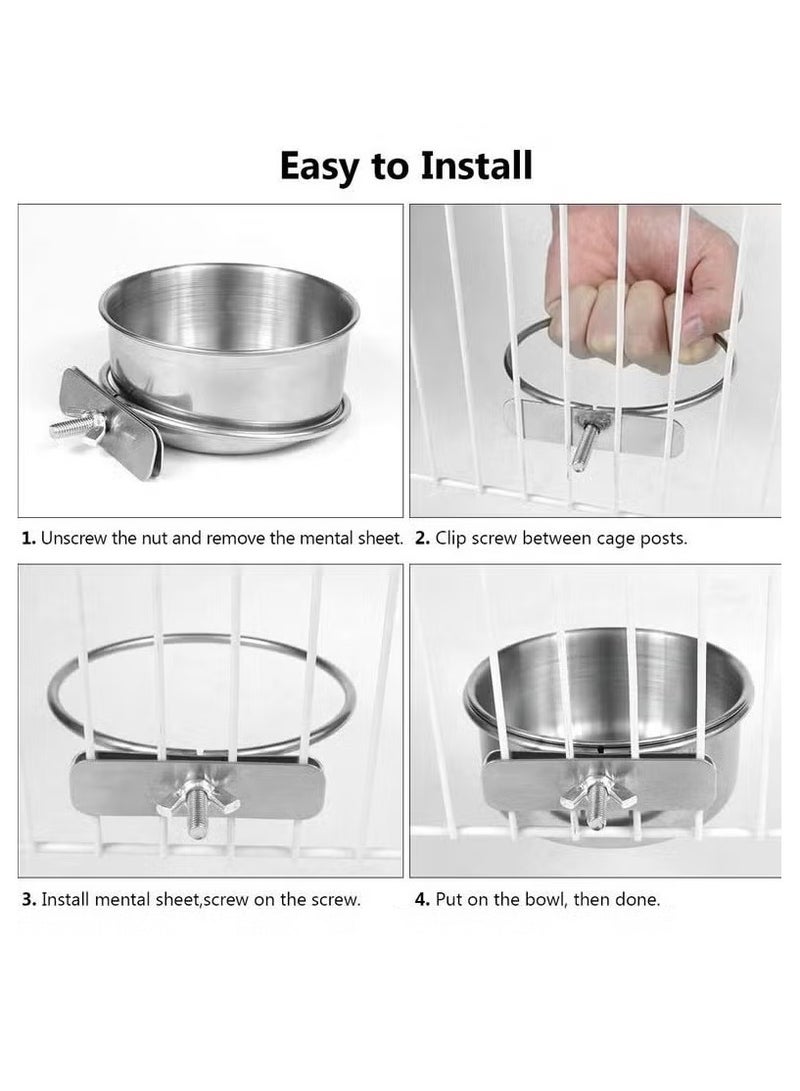 2 Pack Bird Cage Food Water Dispenser Parrot Food Dish Bird Feeder Cup for Cage, Stainless Steel Bird Food Holder Container for Parrot Macaws Ferret Parakeet Cockatiel Budgerigar - Image 2