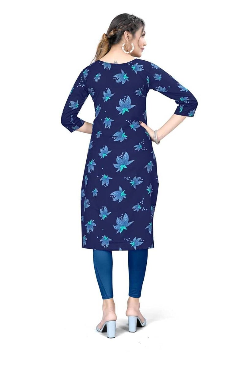 PATLANI Women's A-Line-Calf langth Half Sleeve Crepe Kurti. Blue - Image 2