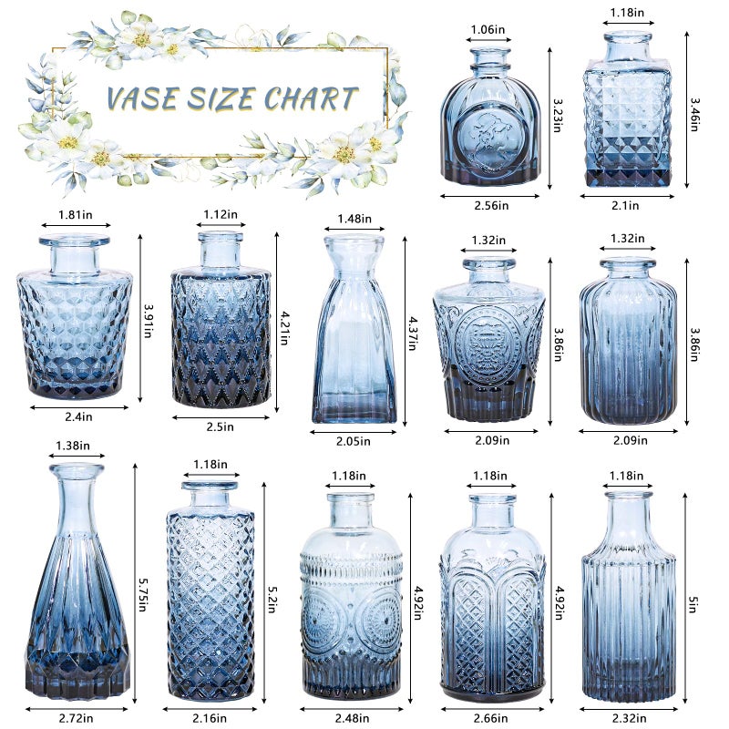 SUPMIND Glass Bud Vase Set of 12, Small Blue Flower Vases for Centerpieces in Bulk, Mini Vintage Vase for Wedding, Home,Table Decoration - Image 2