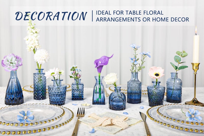 SUPMIND Glass Bud Vase Set of 12, Small Blue Flower Vases for Centerpieces in Bulk, Mini Vintage Vase for Wedding, Home,Table Decoration - Image 3