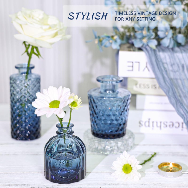 SUPMIND Glass Bud Vase Set of 12, Small Blue Flower Vases for Centerpieces in Bulk, Mini Vintage Vase for Wedding, Home,Table Decoration - Image 5